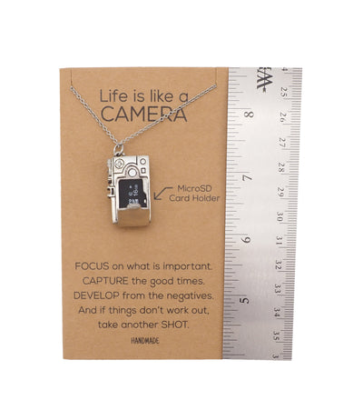 Marley Mini Camera Necklace, Photography Gifts, Micro SD Card Holder with Inspirational Quote