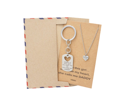 Earl Daddy's Girl Set, Engraved Heart Key chain and Necklace, Gift for Father, with Quote Card