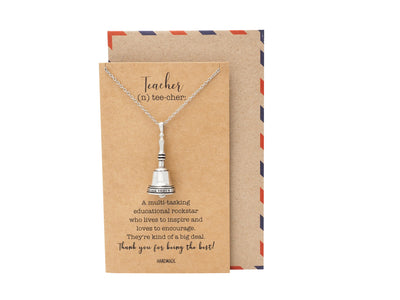 De La Salle School Bell Necklace, Gifts for Teachers with Greeting Card