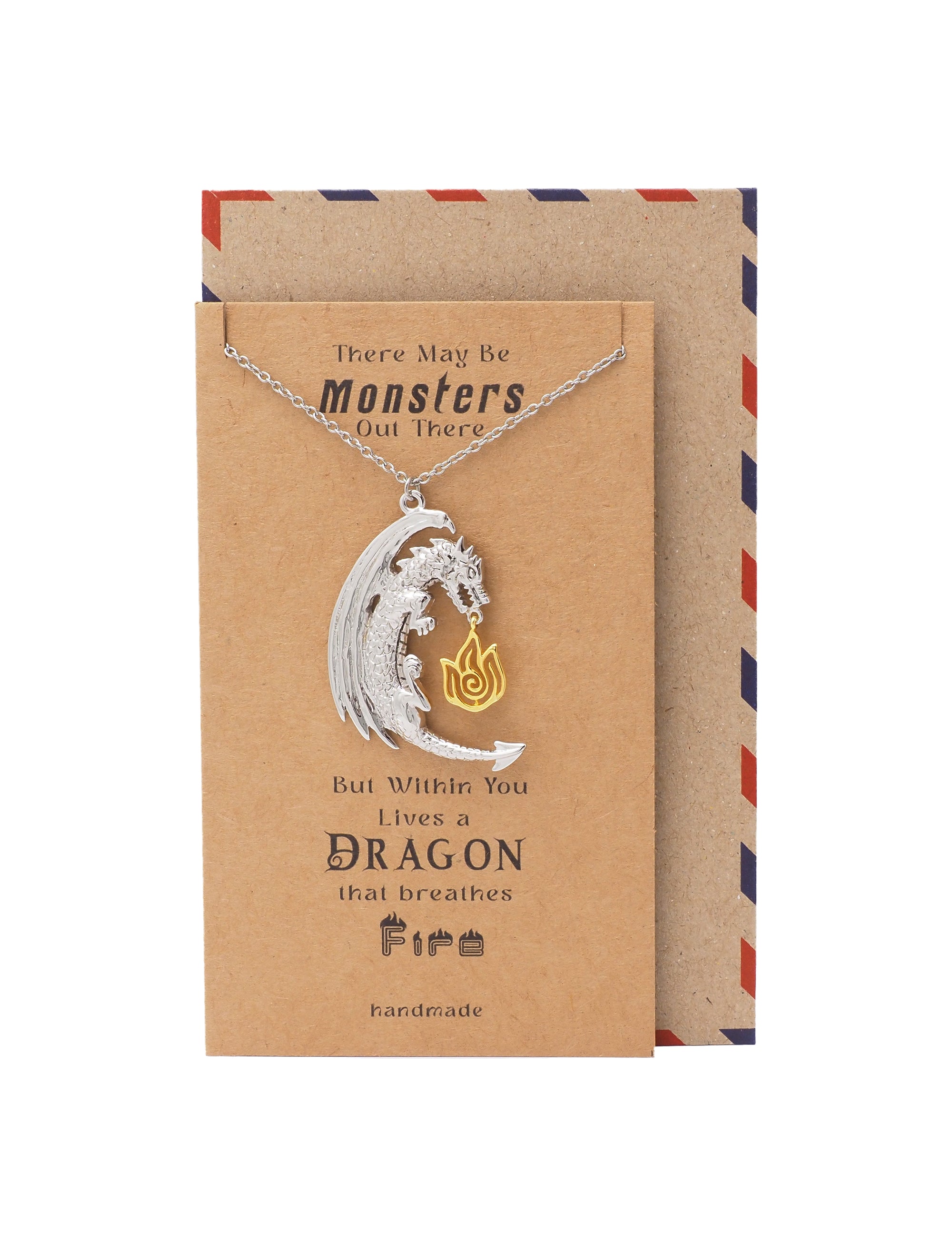 Kadence Dragon Pendant Necklace, Gifts for Women with Inspirational Quote on Greeting Card