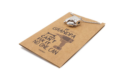 Holemaker Power Drill Cremation Pendant Necklace, Silver Tone, Daddy Dada Grandfather Hero Gifts for Fathers with Greeting Card