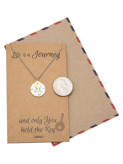 Joesan Compass Plate and Key Charms Necklace Life Is A Journey Inspirational Jewelry
