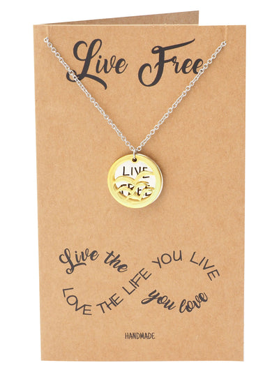 Maycel Birds Live Free Pendant Necklace Inspirational Quote Greeting Card