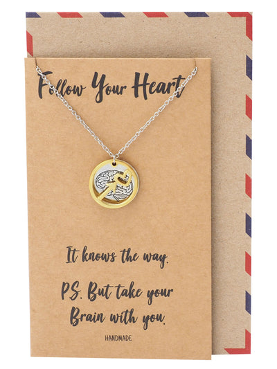 Coline Heart Arrow and Brain on Plate Pendant Necklace Inspirational Quote Greeting Card