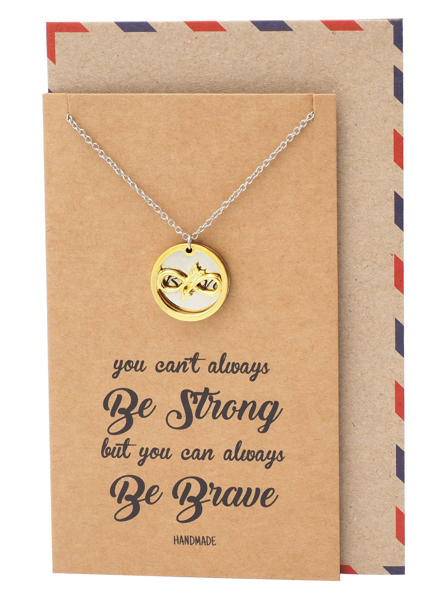 Carla Infinity Arrow with Brave on Plate Pendant Necklace