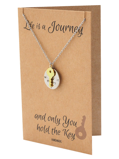 Joesan Compass Plate and Key Charms Necklace Life Is A Journey Inspirational Jewelry