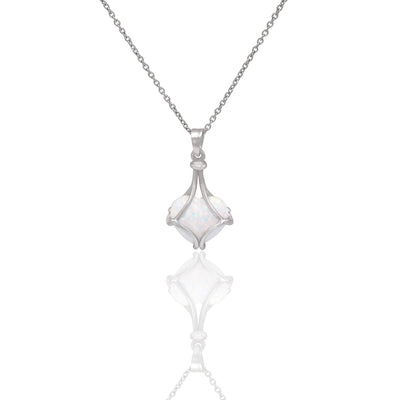 Danae Heart Opal Pendant Necklace for Women, Valentine's Day Gifts, comes with Inspirational Greeting Card, Rhodium Plated