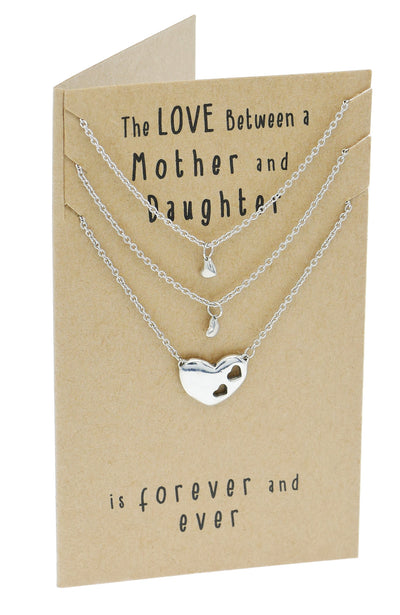 Cutout Heart Necklace Set for Mom and Daughters, Sterling Silver