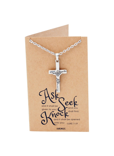 Kyrie Cross Pendant, Religious Jewelry, Gift for Him, Inspirational Jewelry with Inspirational Card