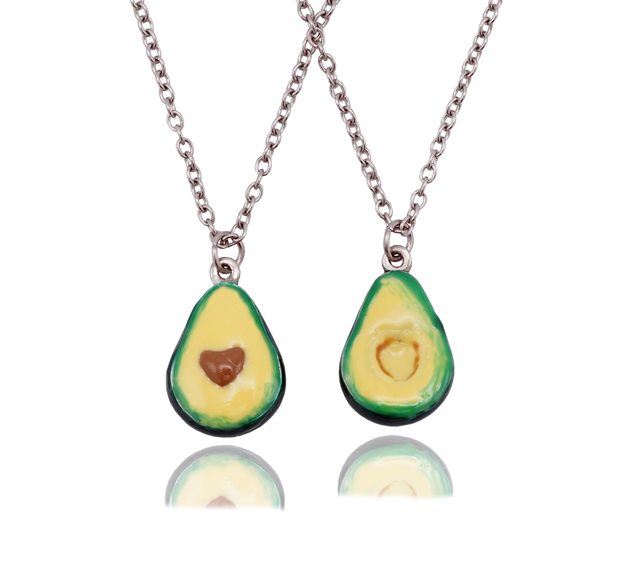 2Pcs/Set Handcraft Handmade Green Avocado Bff Friendship Necklace Pendant  Earrings Keychain Heart Pit Valentines Love Bff Gift Bb Present Necklace  Best Friend Healthy Food Miniature | Wish
