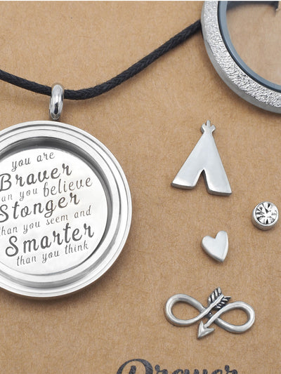 Pamela Locket Necklace with Infinity Arrow, Teepee, Heart and Crystal Charms
