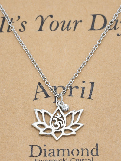 Aina Birthday Cards Yoga Lotus Flower April Birthstone Necklace with OM Symbol