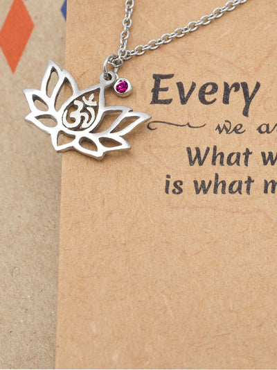 Keisha Birthday Cards Yoga Lotus Flower February Birthstone Necklace with OM Symbol