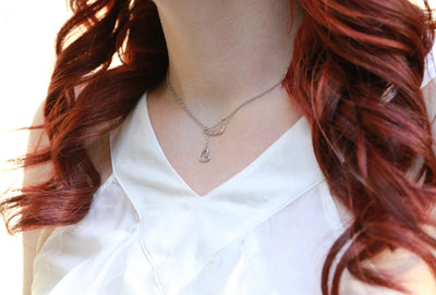 Tasha Heart Lariat Angel Wing Necklace