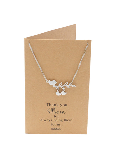 Ardelle Mother's Day Gifts, Mom Bird Necklace with 2 Baby Birds Thank You Card