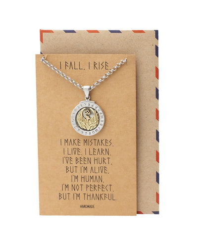 Fanny Phoenix on Plate Pendant Women Necklace, Bird Charm with Motivational Quote Card