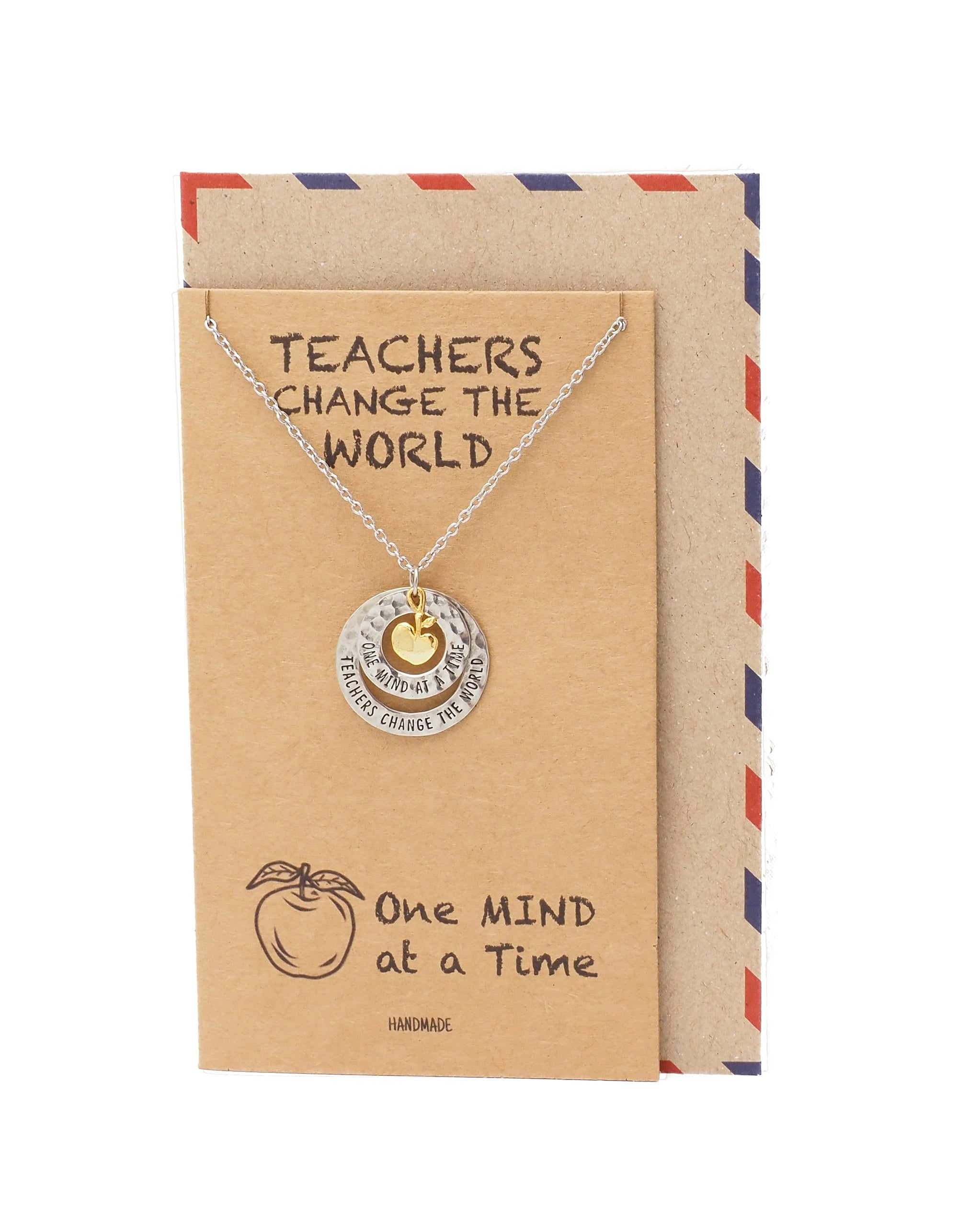 Adira Gifts for Teachers - Apple Pendant Necklace with 2 Circles, with Inspirational Greeting Card