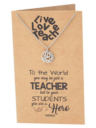 Camille Teacher Necklace Live Love Teach Pendant Best Gift for Teachers