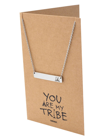 Tracey Bar Pendant Necklace with Teepee and Arrows Inscription