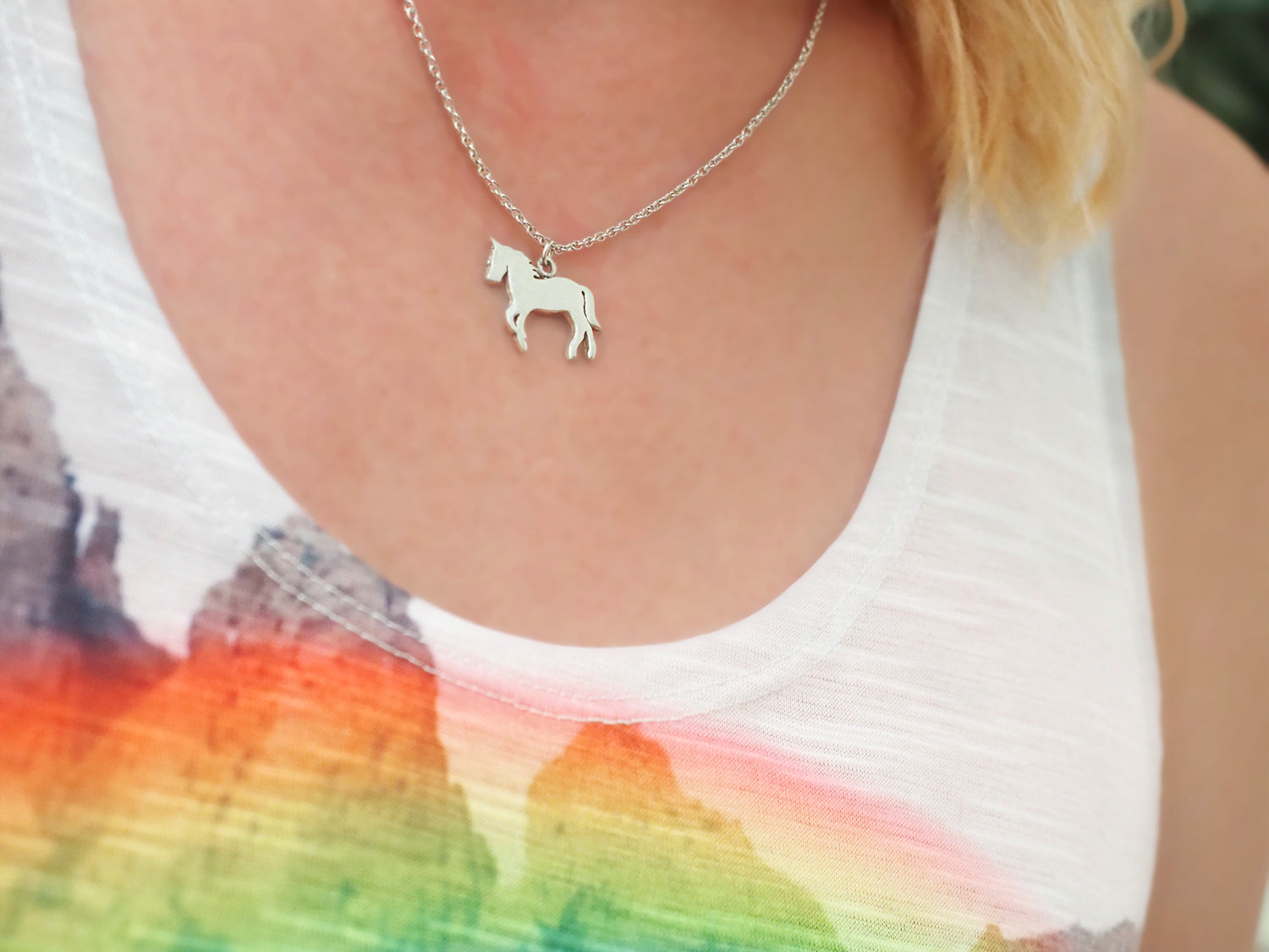 Unicorn Sterling Silver Heart Charm Necklace for Her