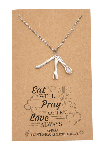 Laney Gifts for Mom Chefs Fork Spoon Jewelry Charm Necklace