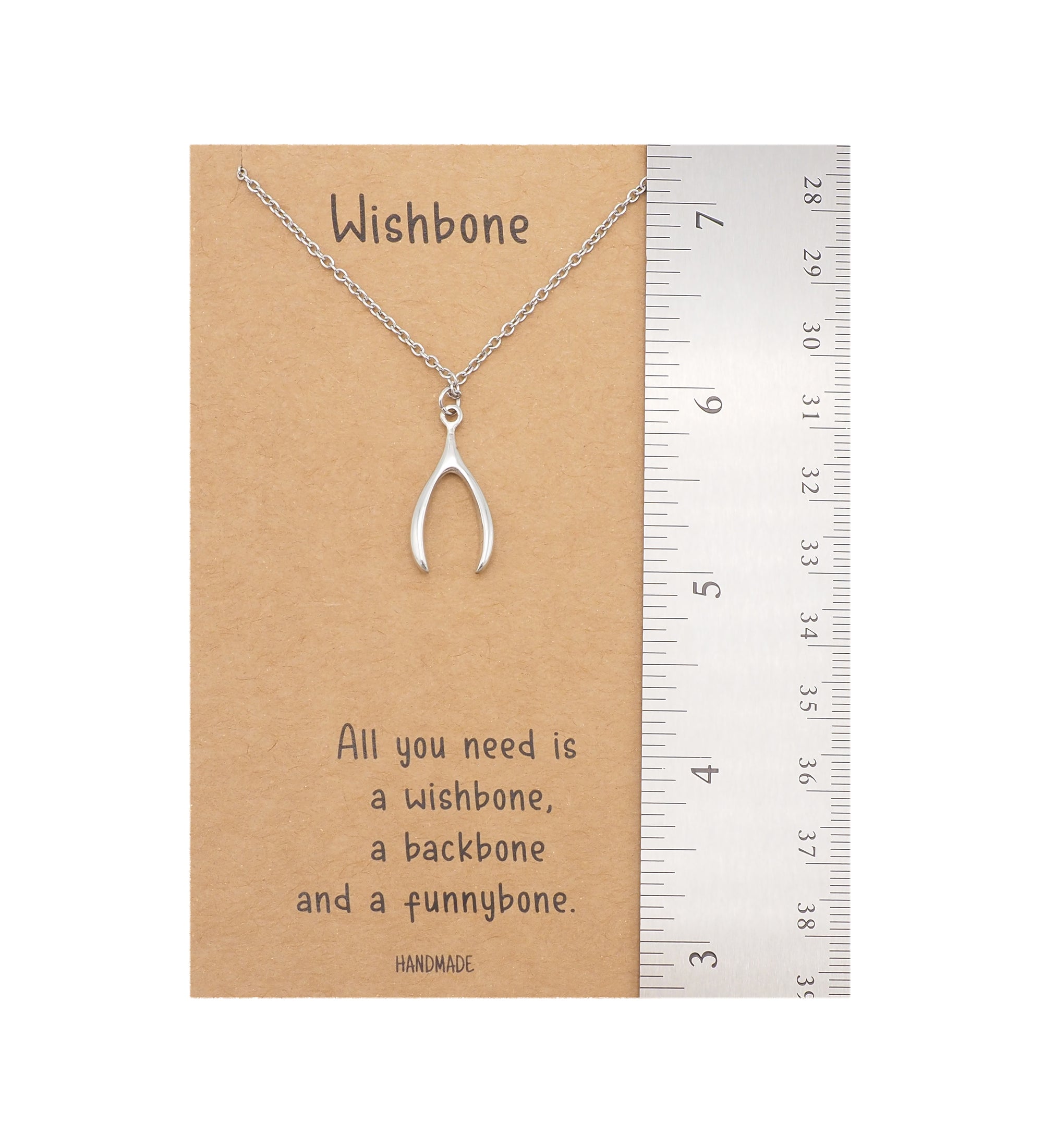 Two Tone Sterling Silver Wishbone & Heart Pendant Necklace